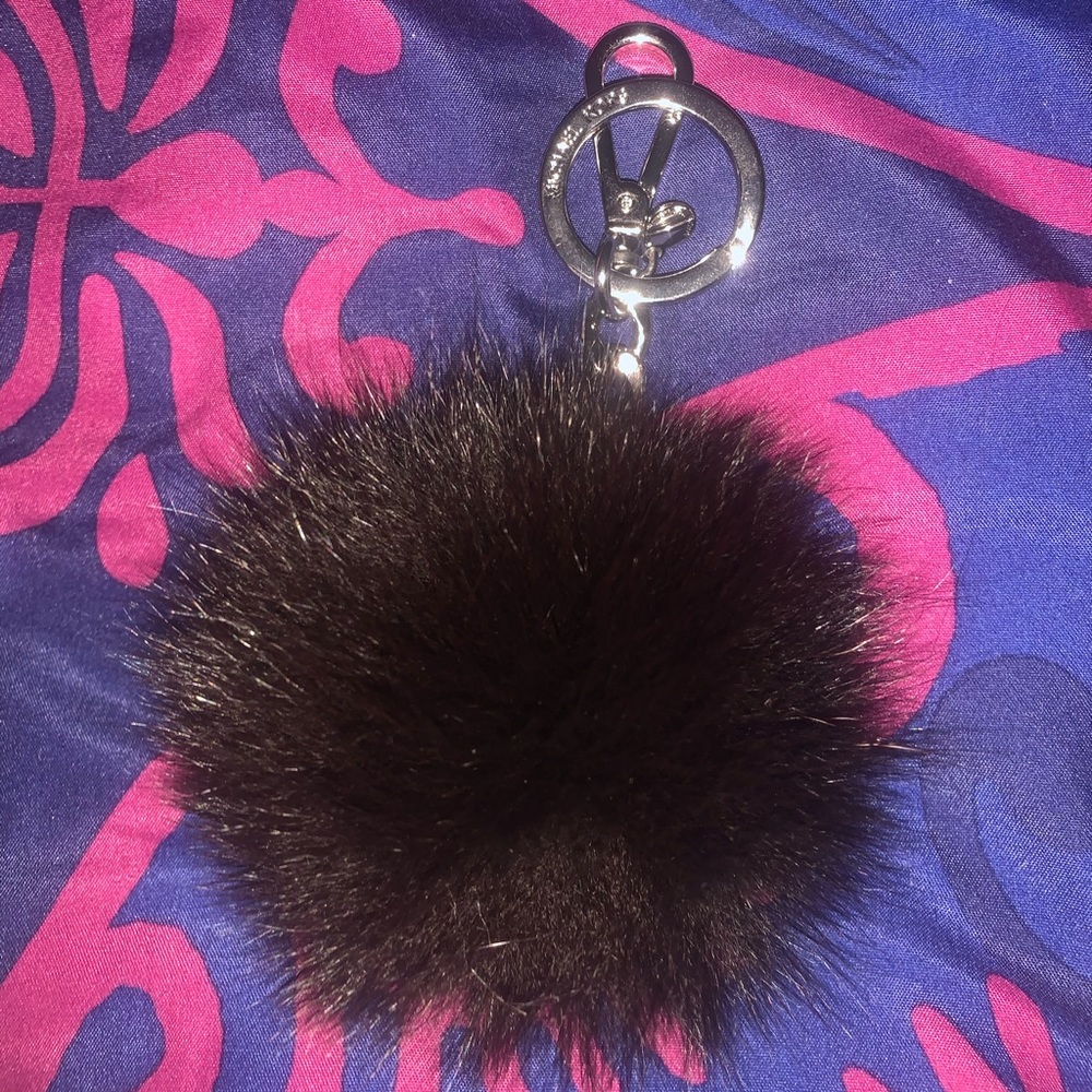 Michael Kors Black Faux Fur Pom Pom Keychain